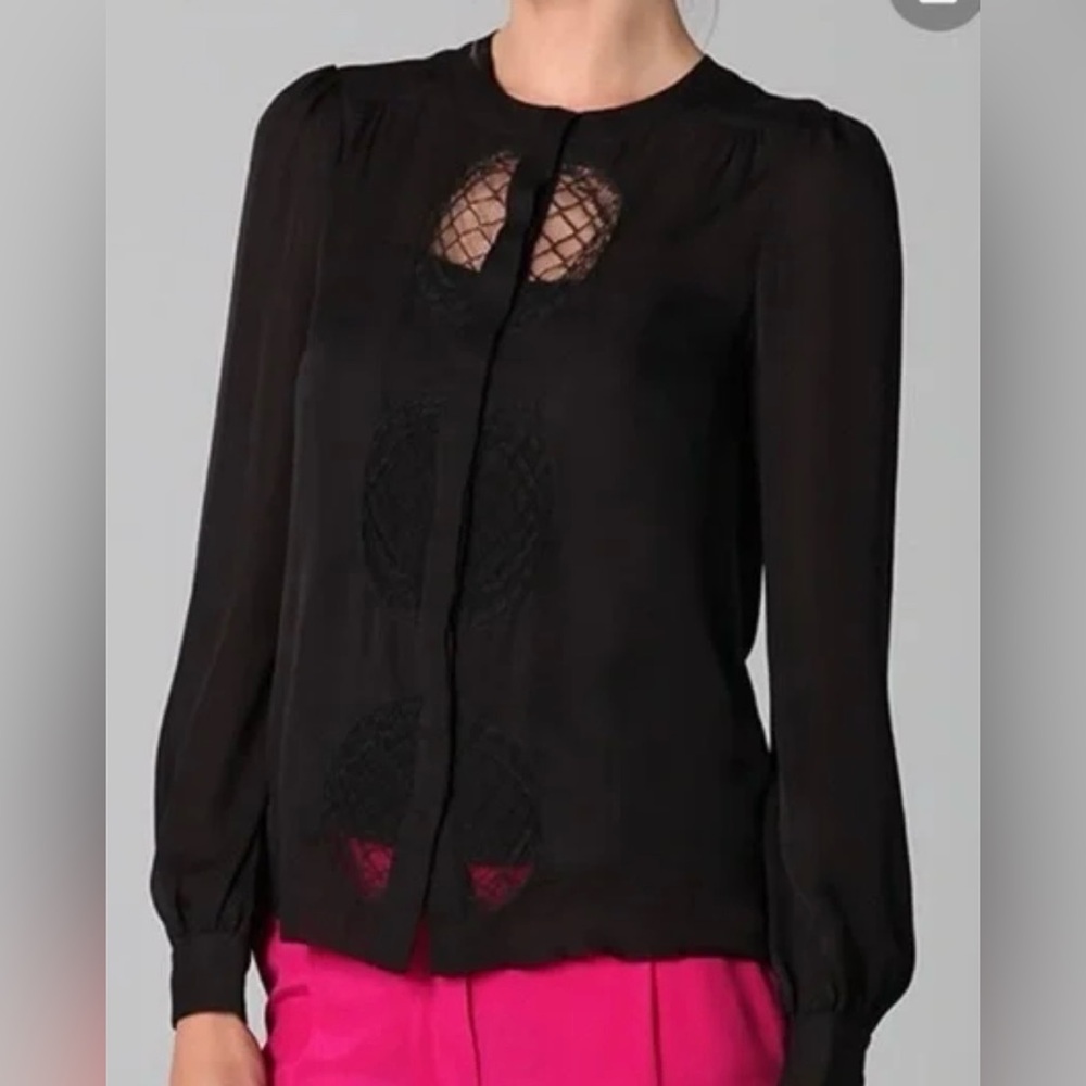 DIANE von FURSTENBERG Billow Lace Top* Black Women's Top